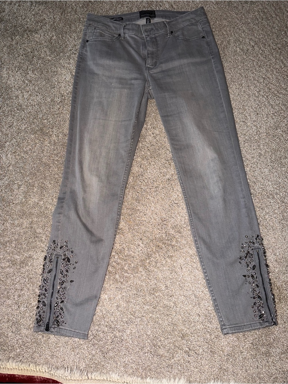 White House Black Market Gray Embellished Ankle Jeans